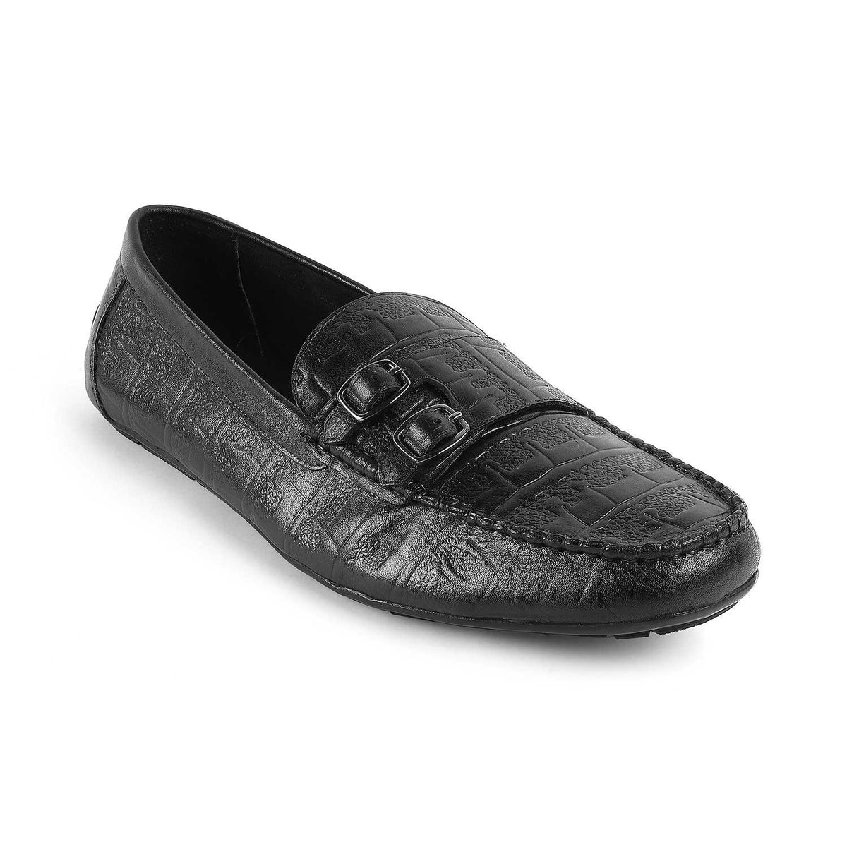 Gioia Black Men's Square Shape Double Monk Shoes Tresmode