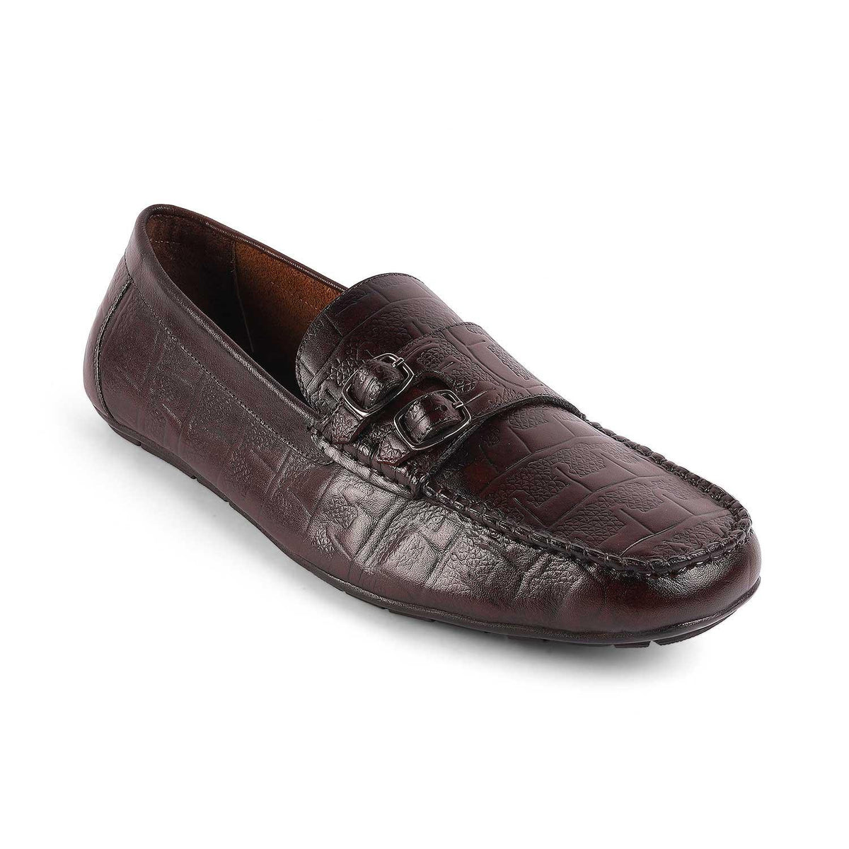 Gioia Brown Men's Square Shape Double Monk Shoes Tresmode