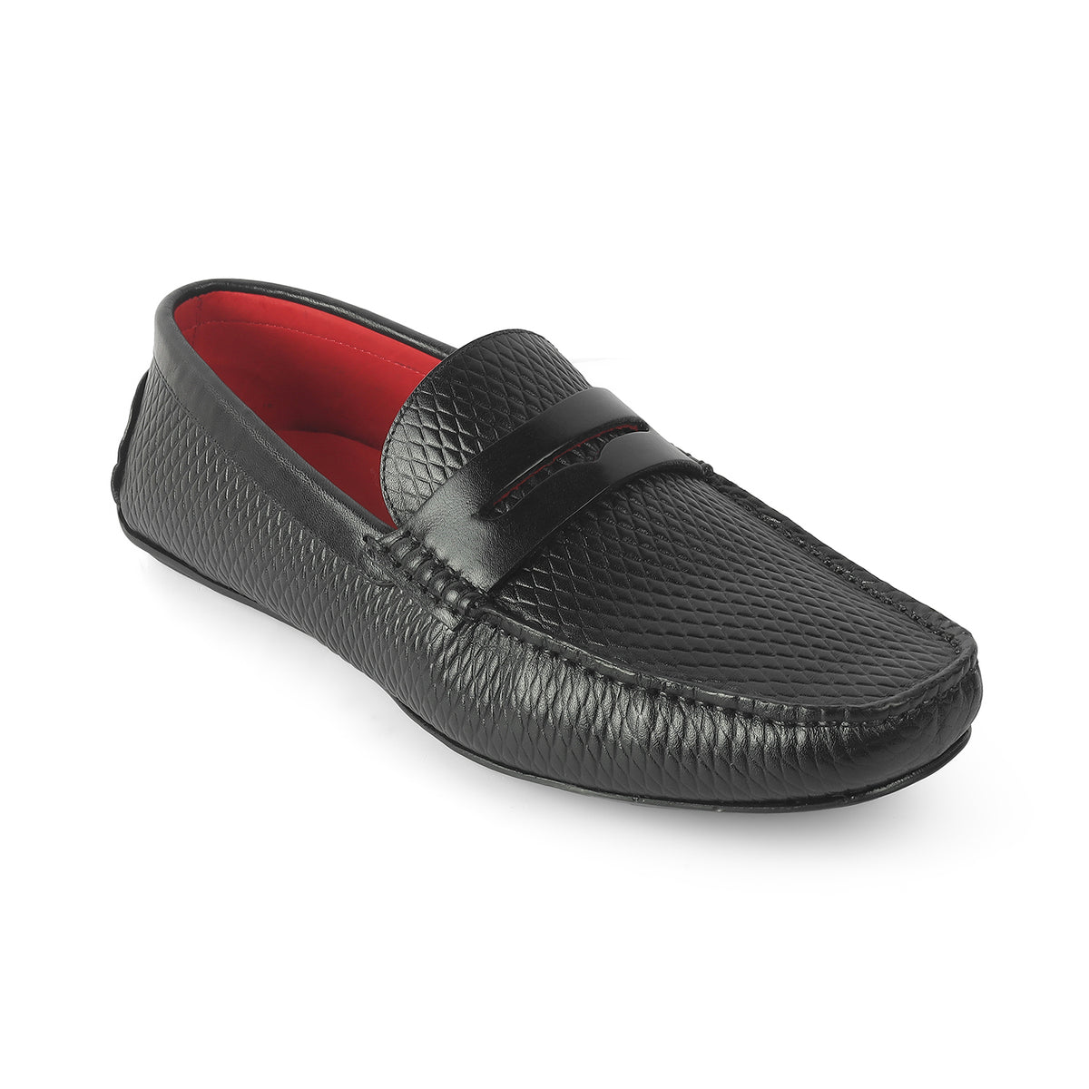 Men's Black Leather Penny Driving Loafers Tresmode
