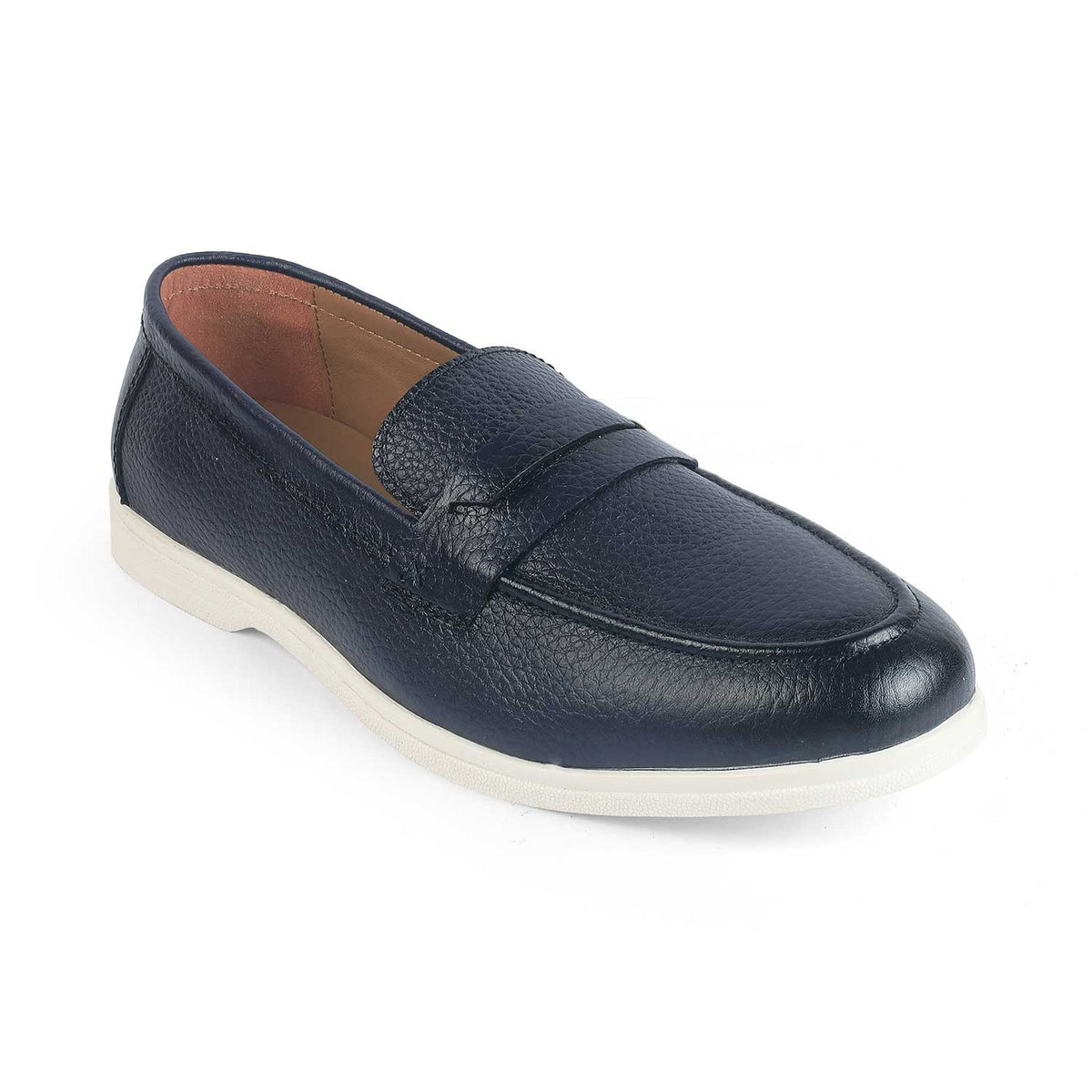 Men's Blue Leather Driving Penny Loafers Tresmode