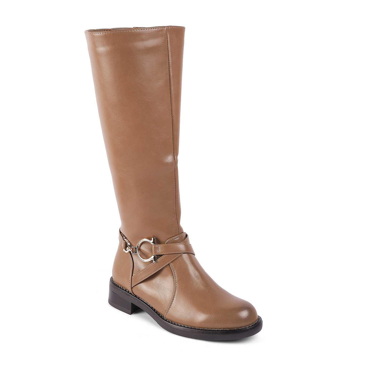Luc Khaki Women's Round Shape Knee-length Boots Tresmode