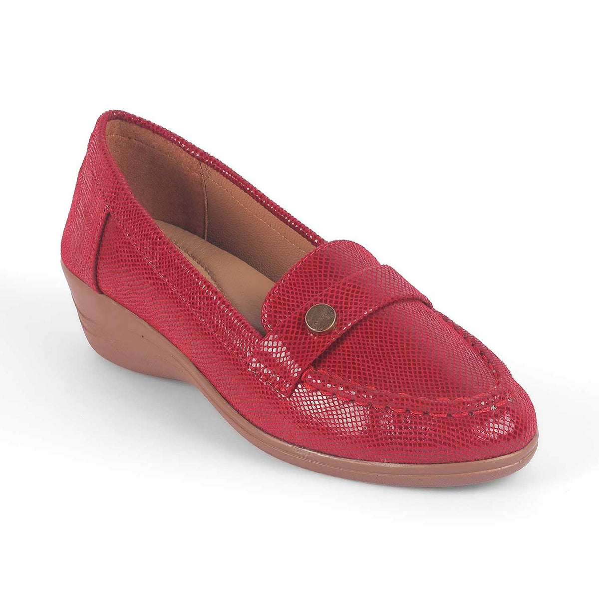 Marcoval Red Women's 2-inch Wedge Loafers Tresmode