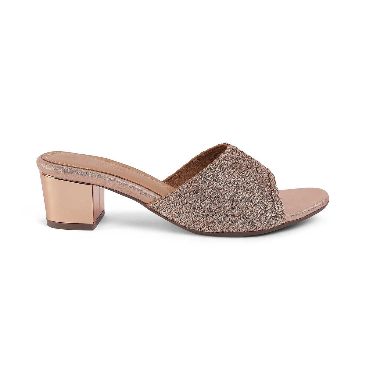 Shimmer Champagne Women's Block Heel Sandals Tresmode