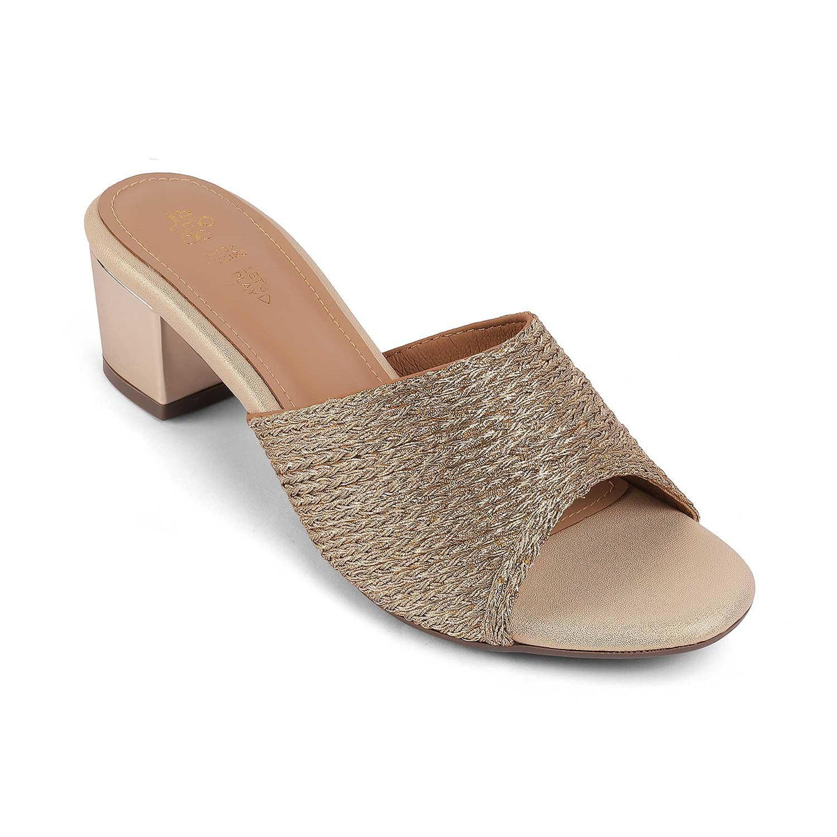 Shimmer Gold Women's 2-inch Block Heel Sandals Tresmode
