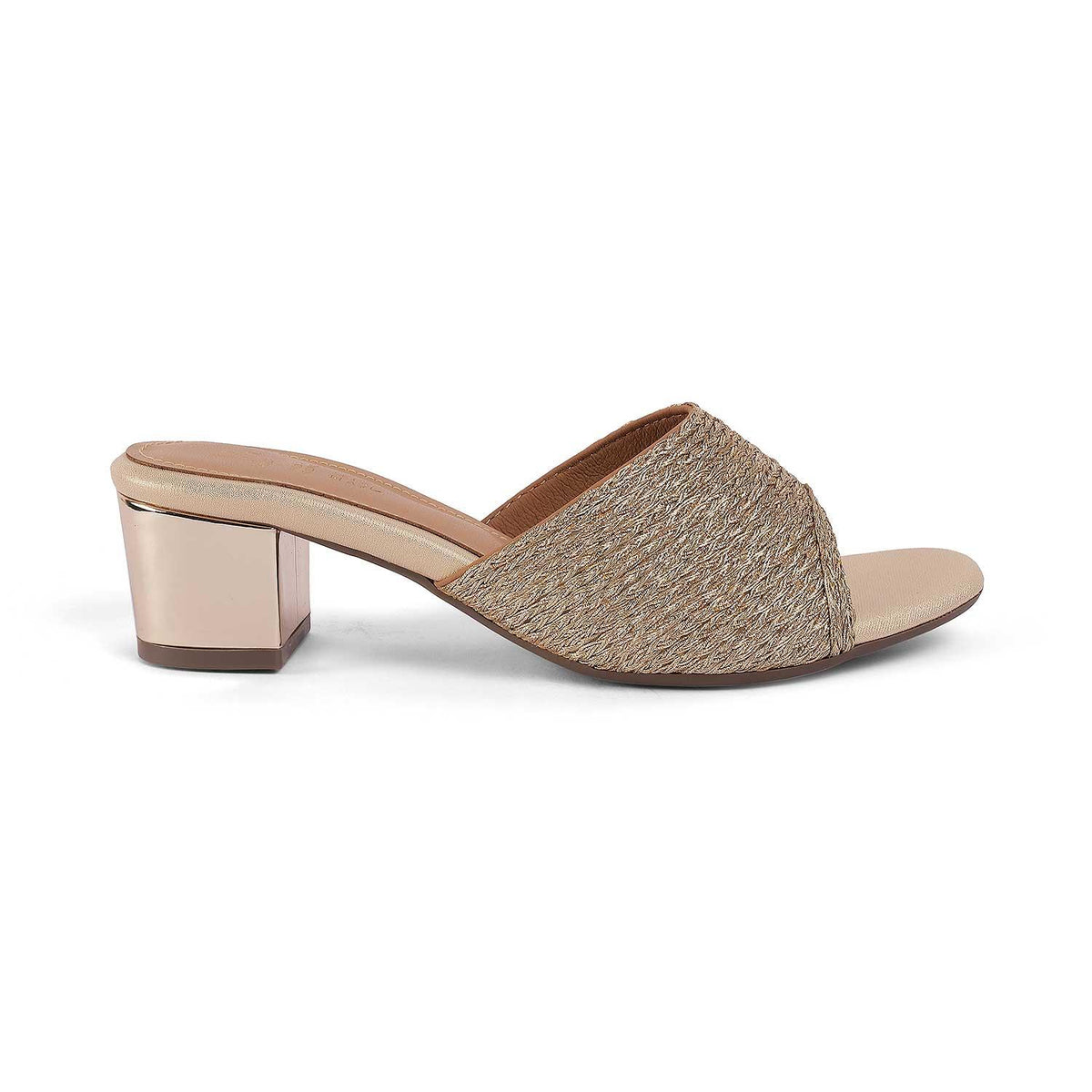 Shimmer Gold Women's Block Heel Sandals Tresmode