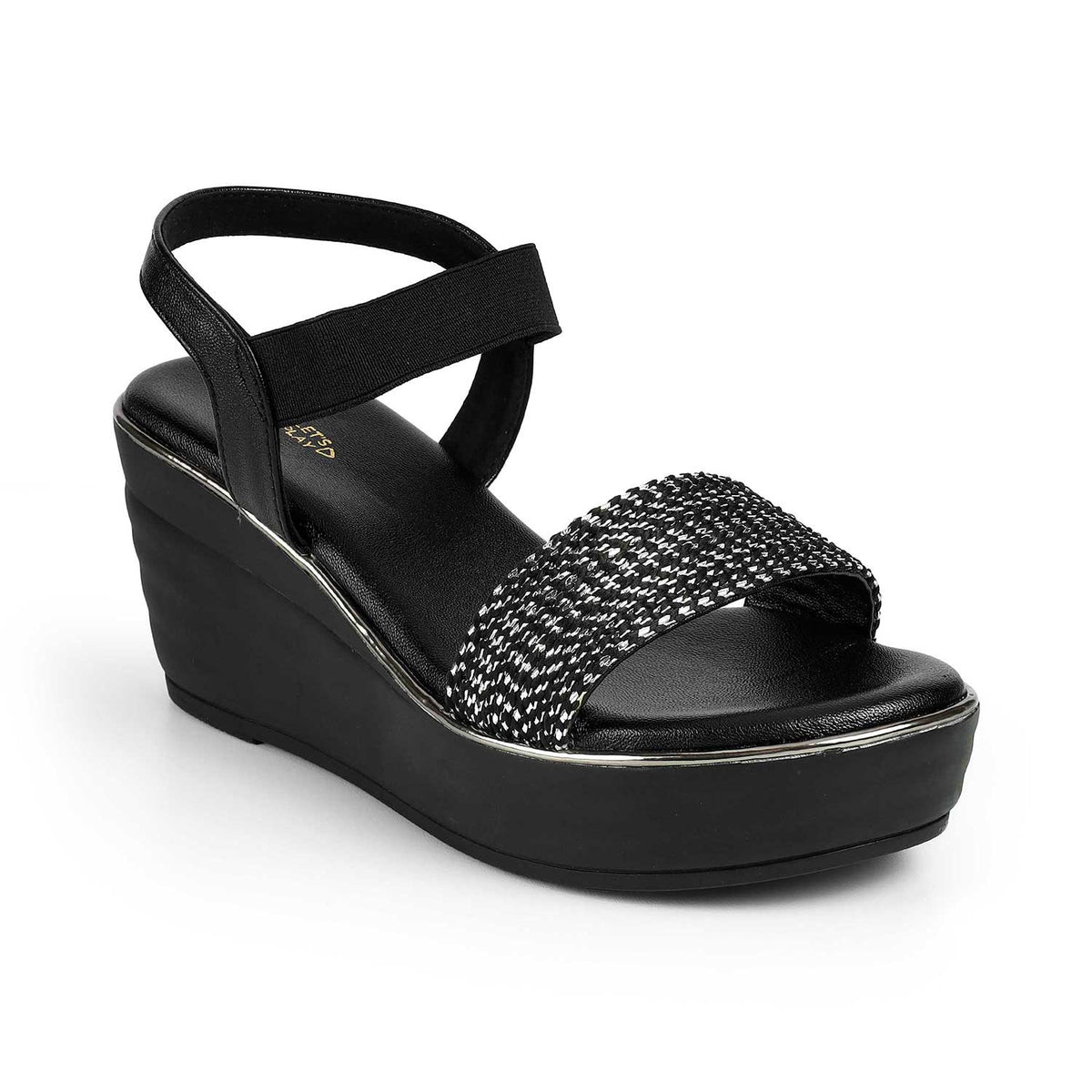 Women's Black Wedge Sandals Tresmode