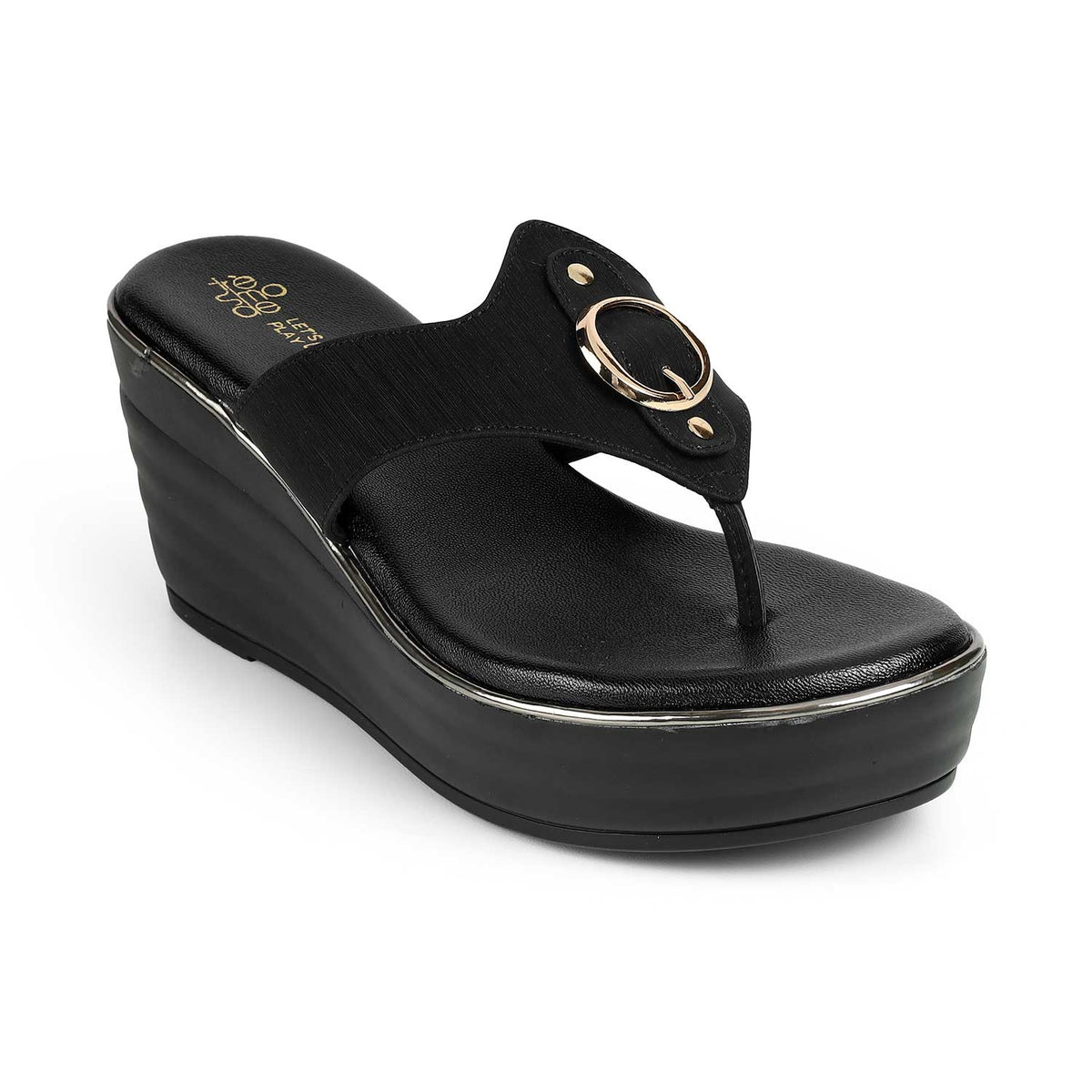 Women's Black Wedge Sandals Tresmode