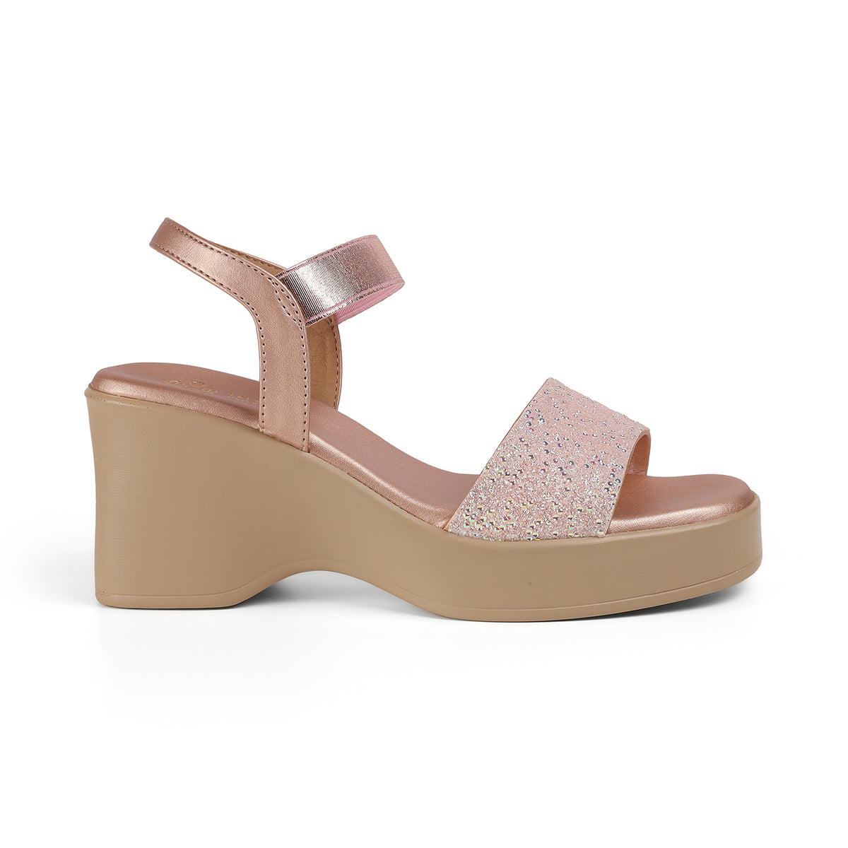 Tresmode Glit Champagne Women's Dress Wedge Sandals