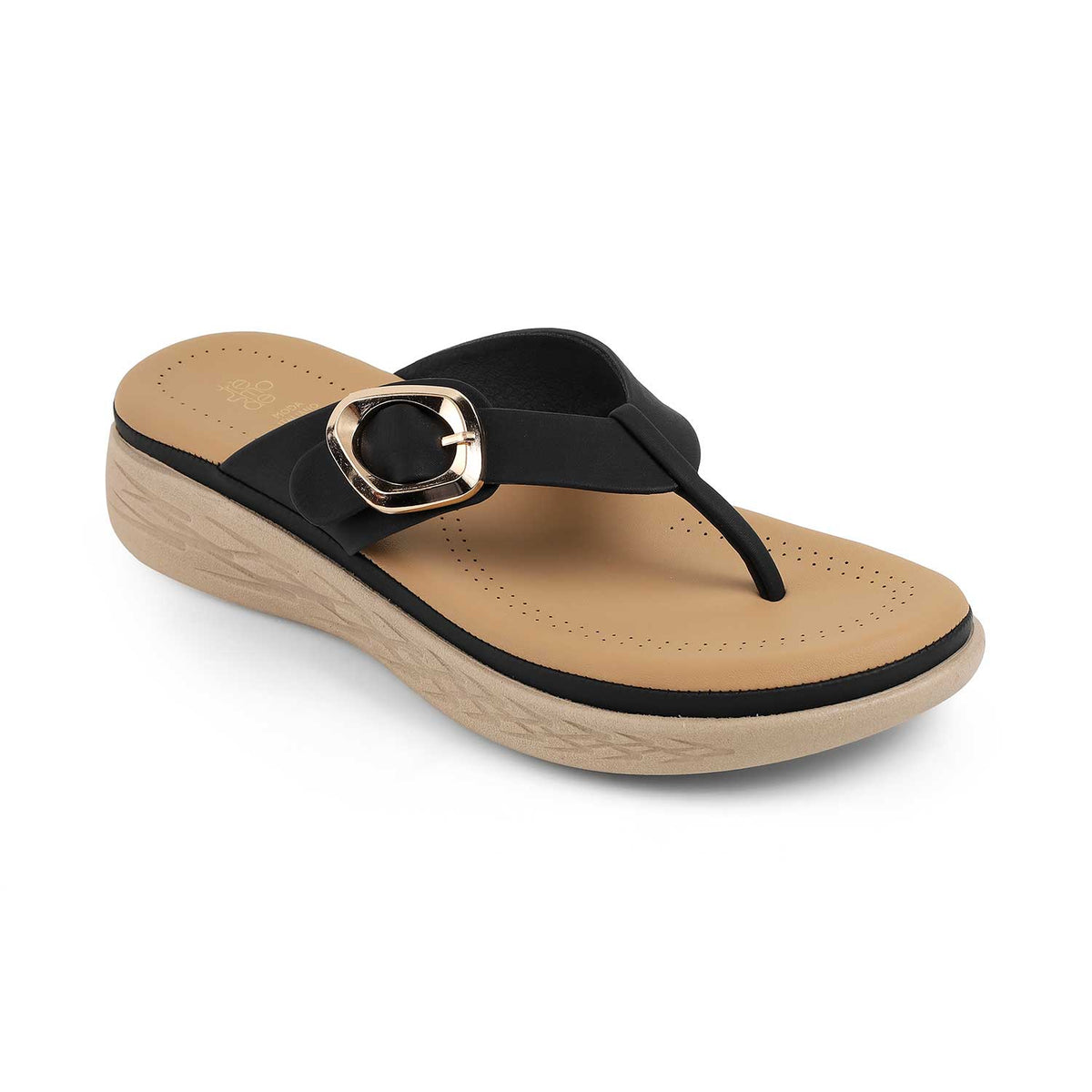 Tresmode Hobuck Black Women's Casual Wedge Sandals