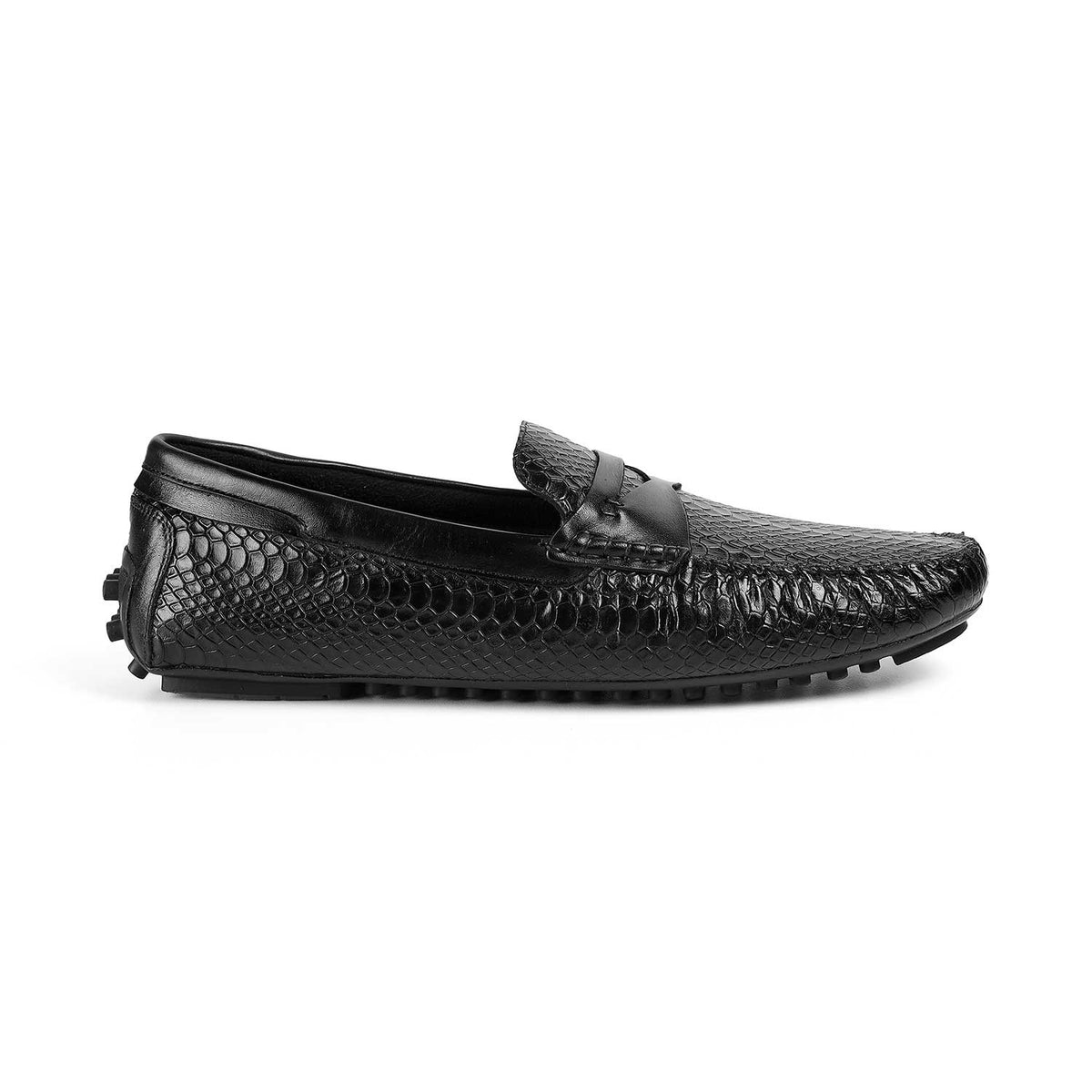 Tresmode Julien Black Men's Leather Driving Penny Loafers