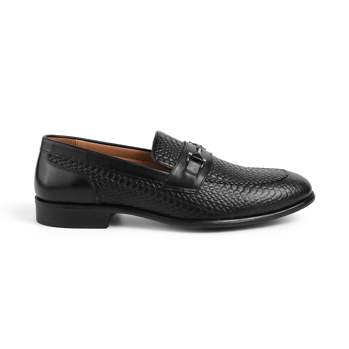 Tresmode Ramp Black Men's Textured Leather Loafers