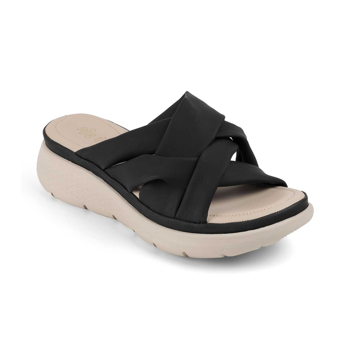 Tresmode Wish Black Women's Casual Wedge Sandals