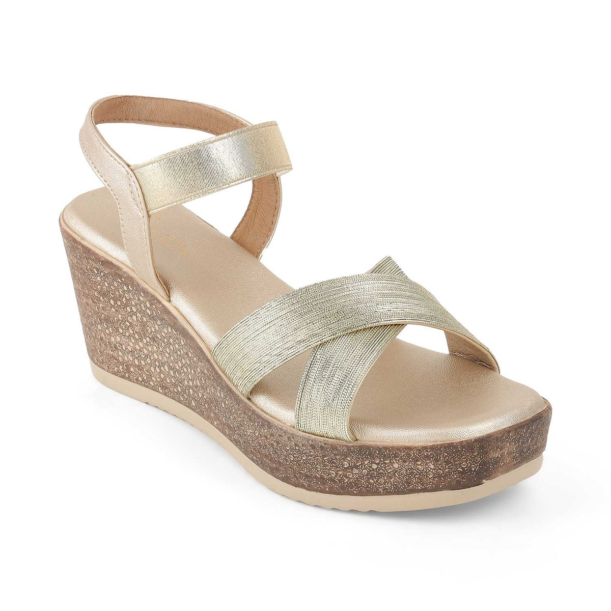 Tresmode Luxio Gold Women's Dress Wedge Sandals