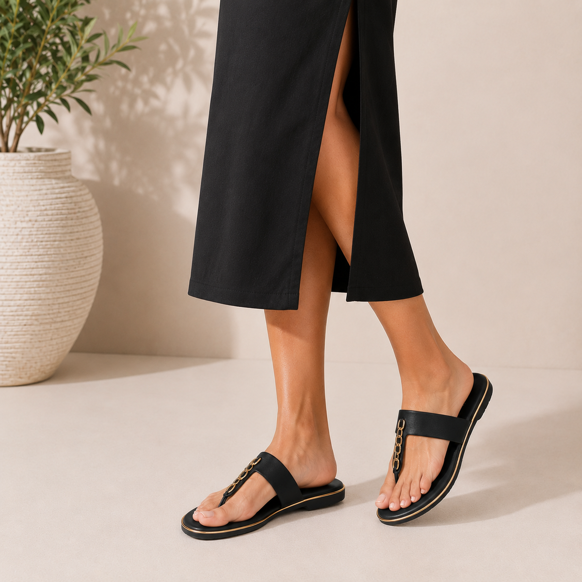 Tresmode Chaiyn Black Women's Casual Flats