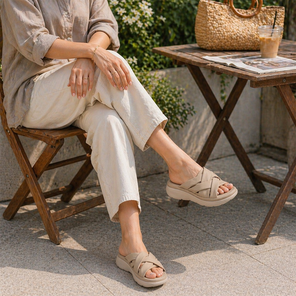 Tresmode Wish Beige Women's Casual Wedge Sandals