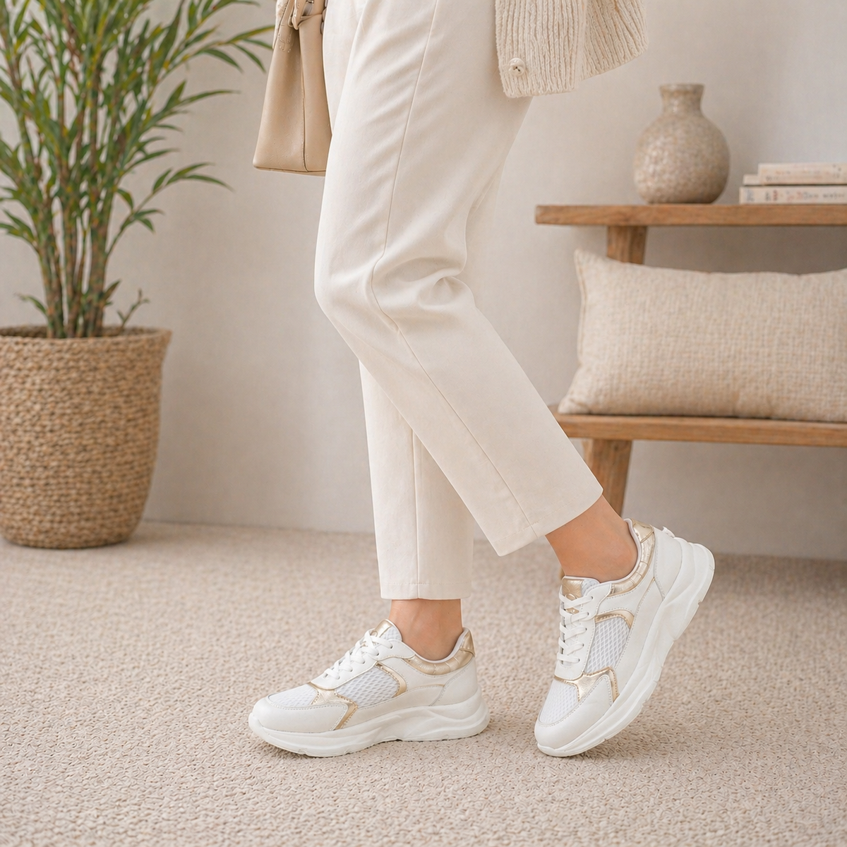 Tresmode White Gold Women's Sneakers