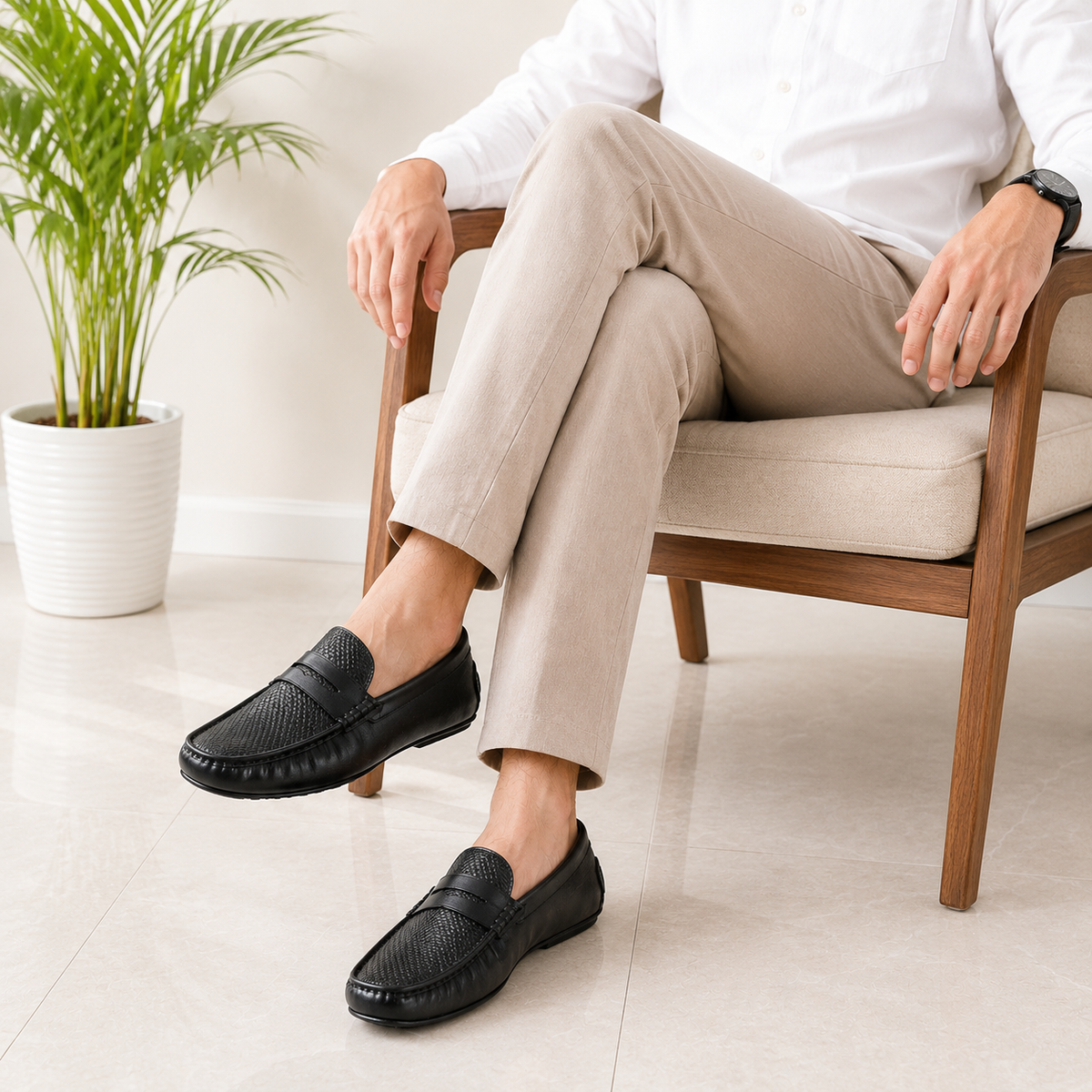 Tresmode Ronak Black Men's Leather Penny Loafers