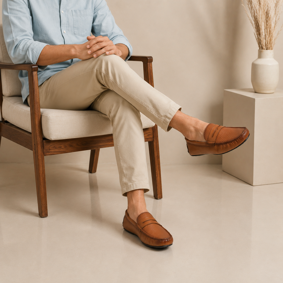 Tresmode Copen Tan Men's Leather Penny Driving Loafers