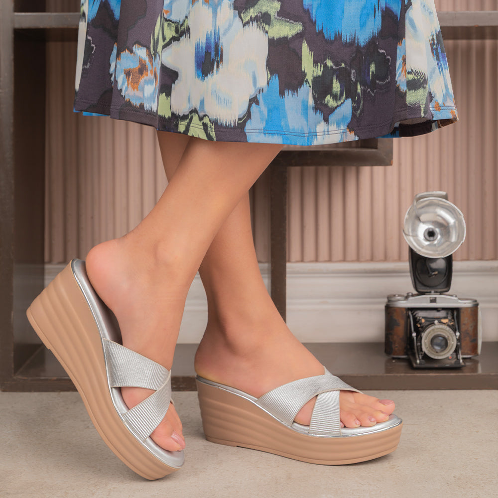 Tresmode Kuget Silver Women's Dress Wedge Sandals