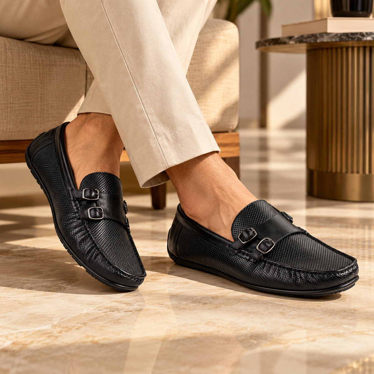 Tresmode Rok Black Men's Leather Loafers