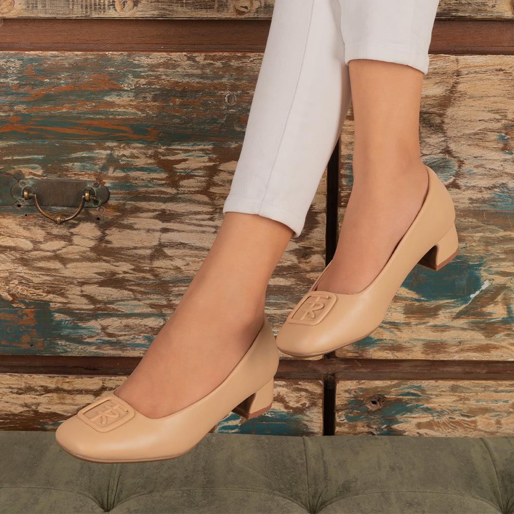 Romio Beige Women's Block Heel Pumps Tresmode