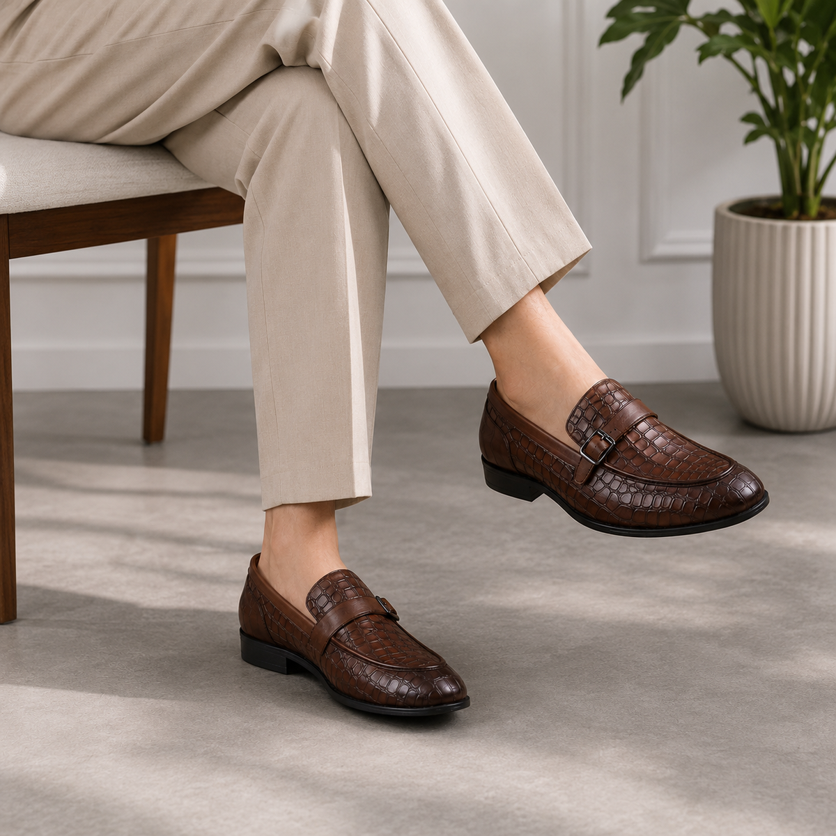 Tresmode Rosio Cognac Men's Textured Leather Loafers