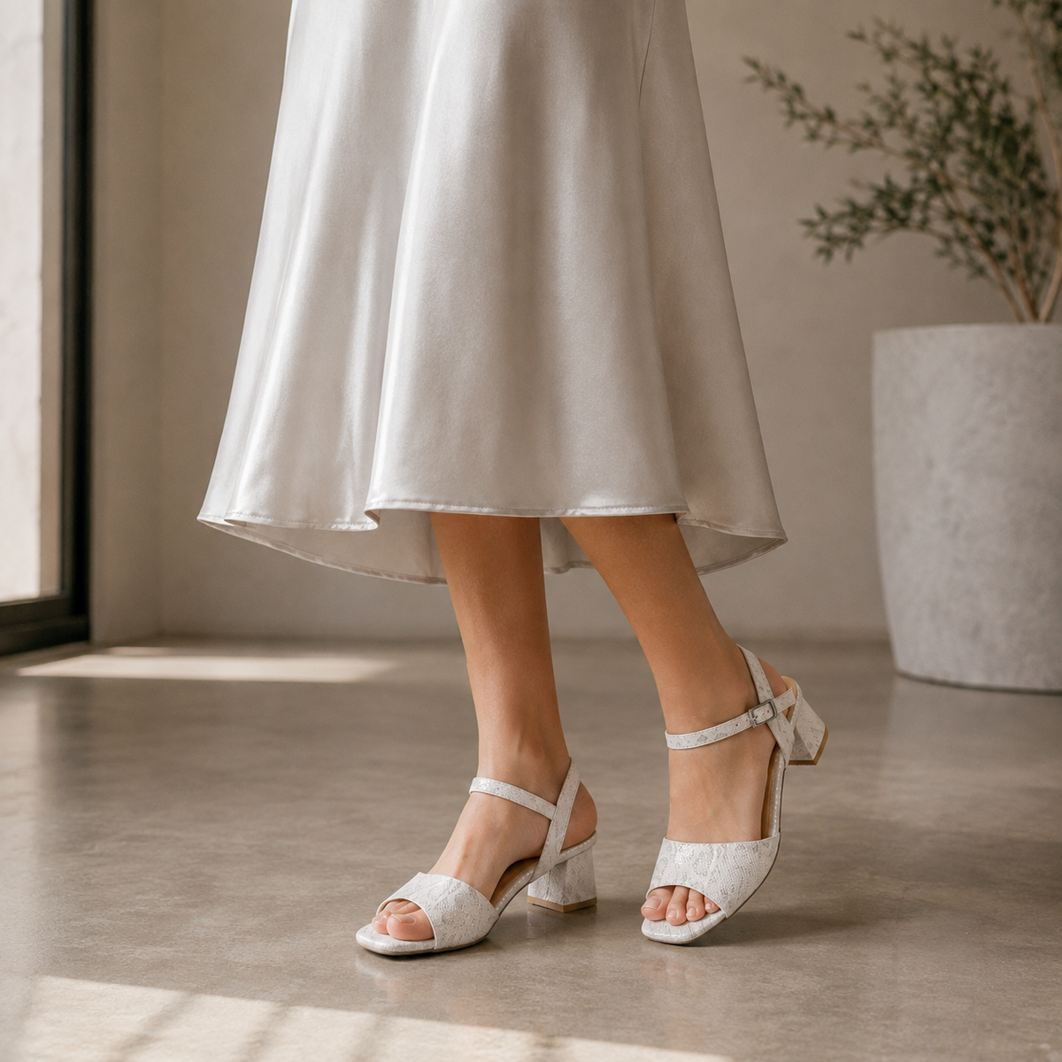 Tresmode Sanrep White Women's Dress Block Heel Sandals