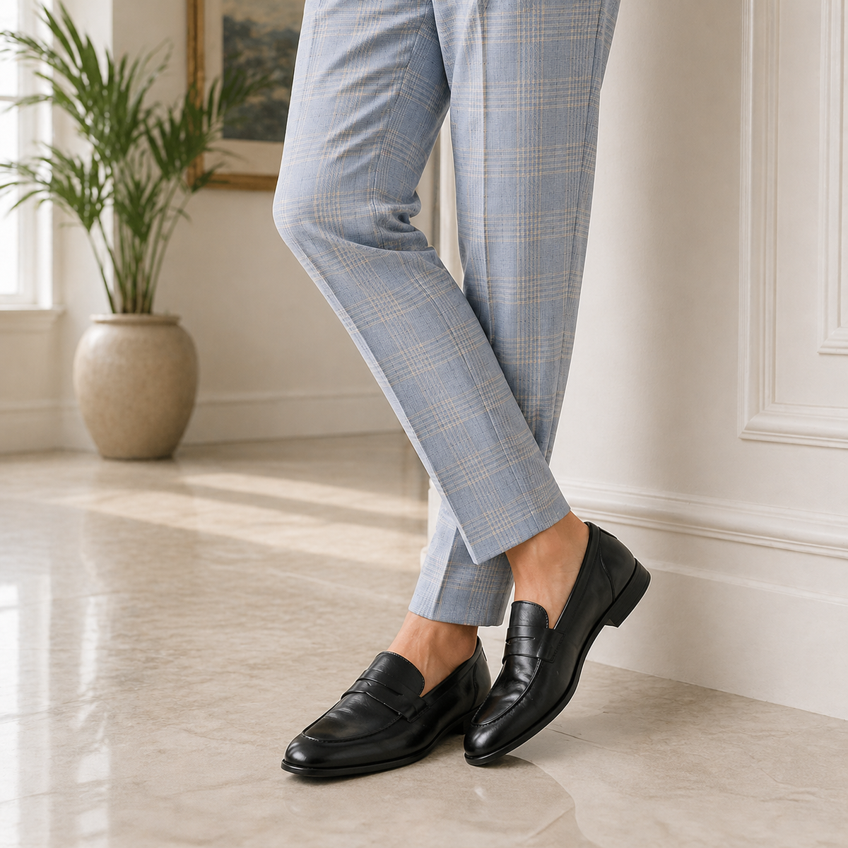 Tresmode Cosc Black Men's Leather Penny Loafers