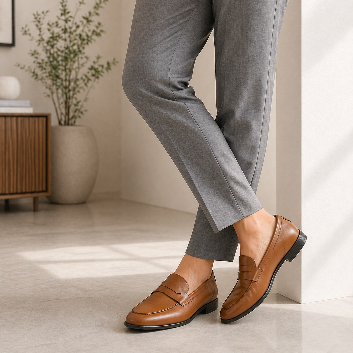Tresmode Cosc Tan Men's Leather Penny Loafers