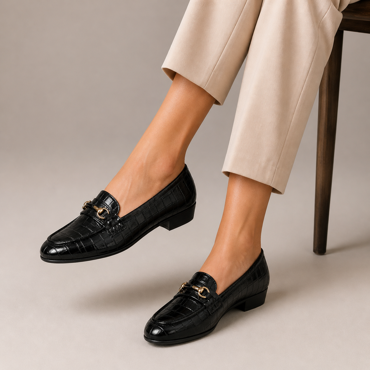 Tresmode Croco Black Women's Dress Loafers