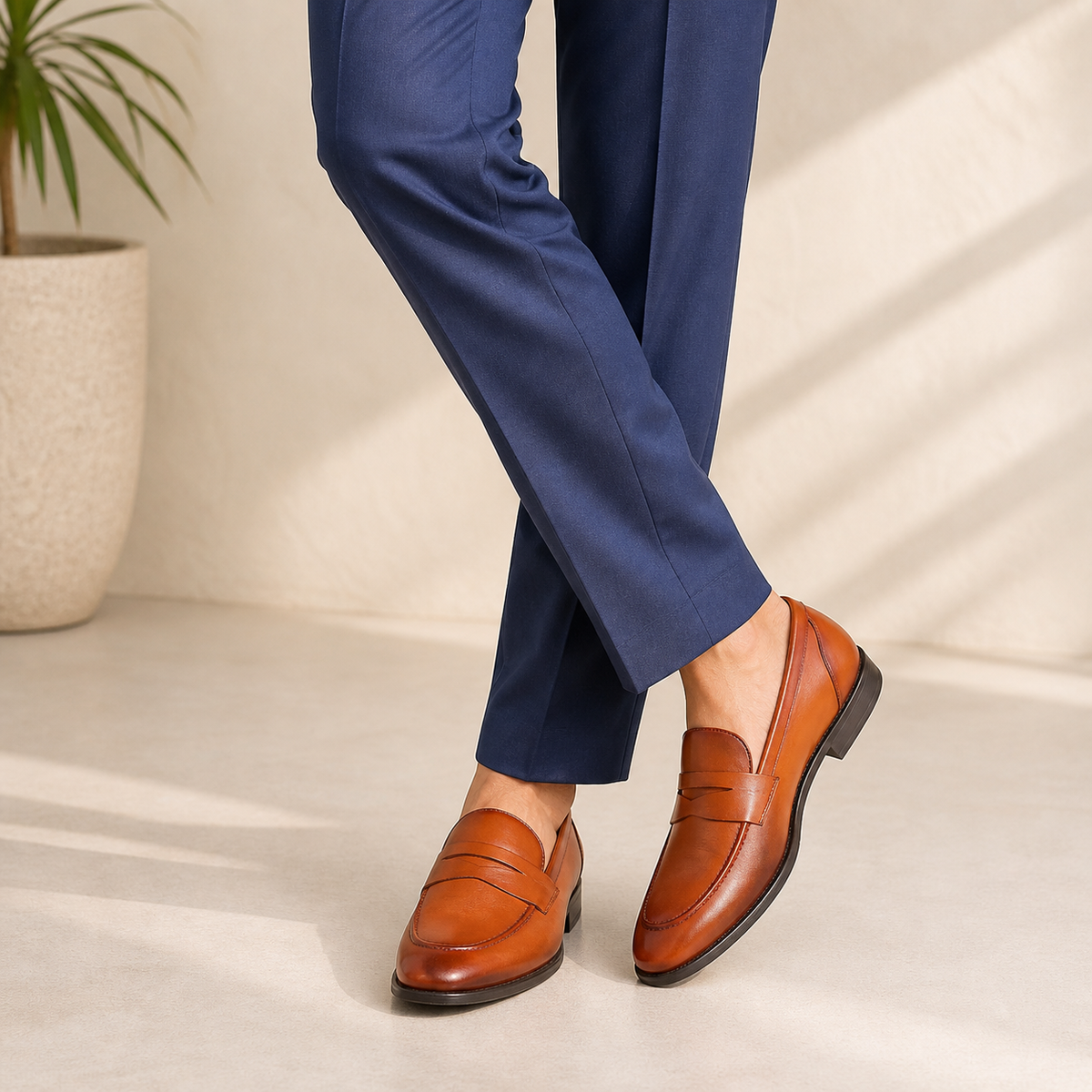 Tresmode Dawson Tan Men's Leather Penny Loafers