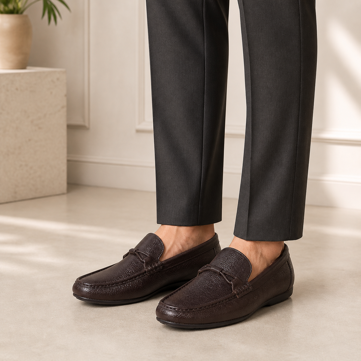 Tresmode Event Brown Men's Leather Driving Loafers