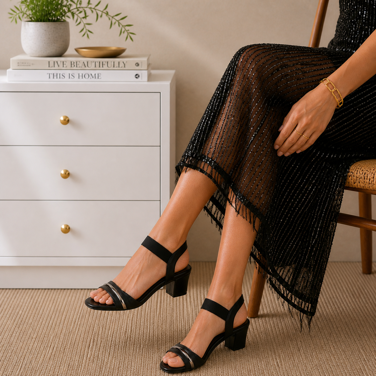 Tresmode Jive Black Women's Dress Block Heel Sandals