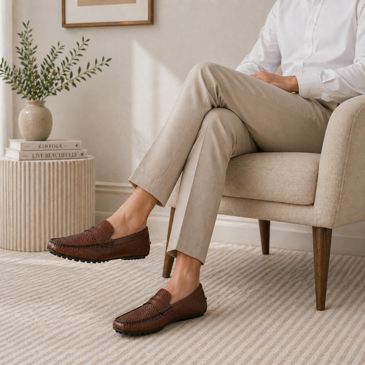 Tresmode Julien Brown Men's Leather Driving Penny Loafers
