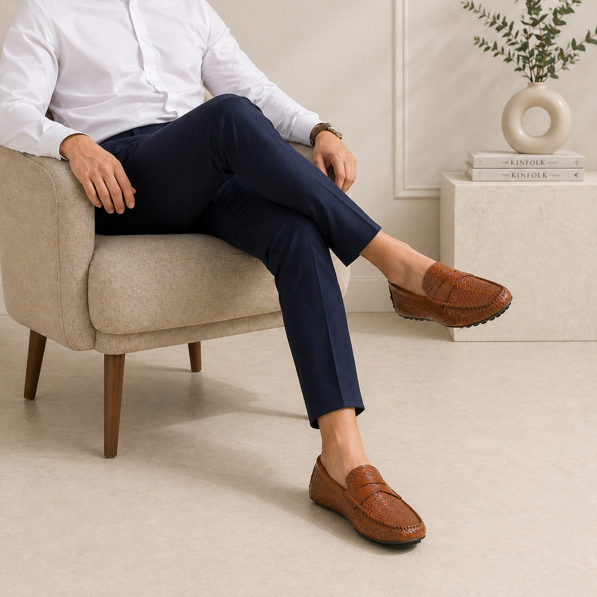 Tresmode Julien Tan Men's Leather Driving Penny Loafers