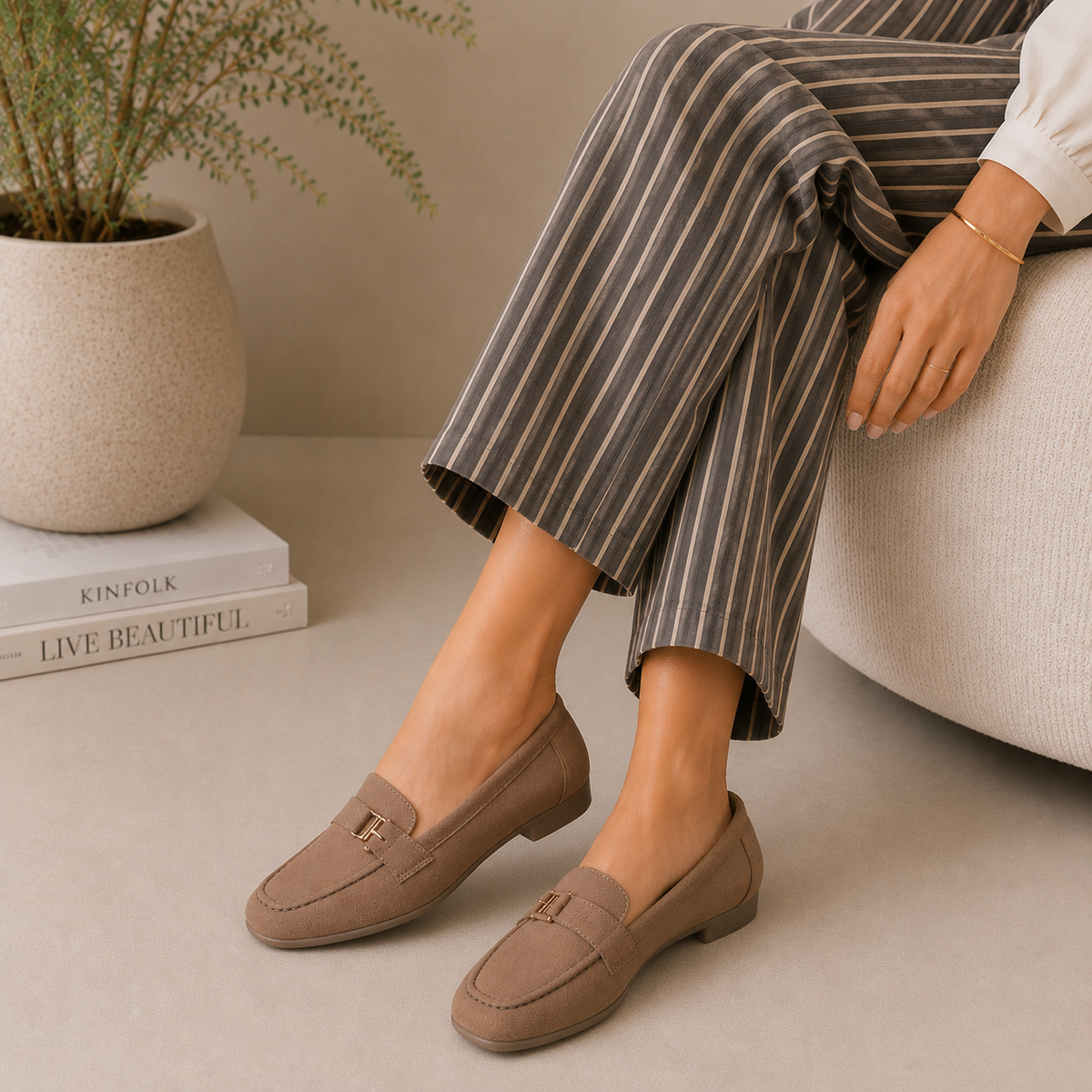 Tresmode Mil Beige Women's Casual Loafers