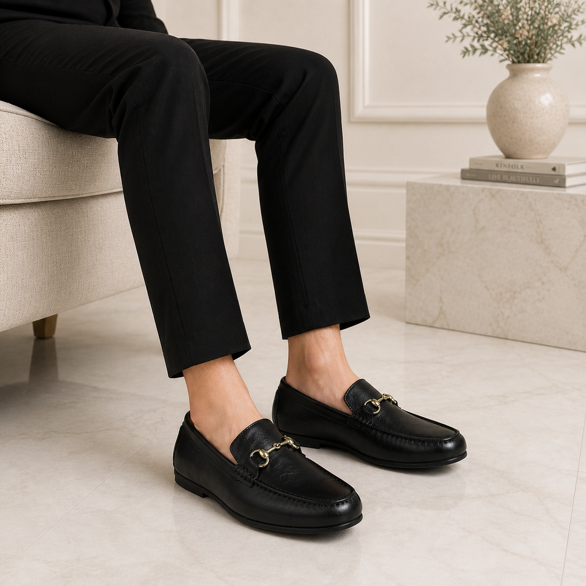 Tresmode Slok Black Men's Leather Loafers