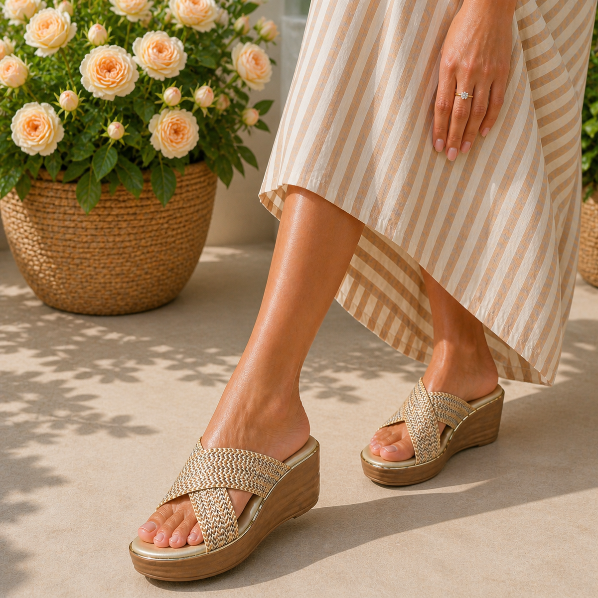 Tresmode Tulsa Cream Women's Dress Wedge Sandals