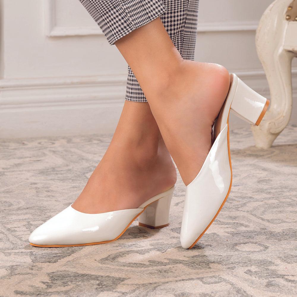 Mules Flat Block Heel Sandals Buy White Women's Sandals The Carbo - Main Image