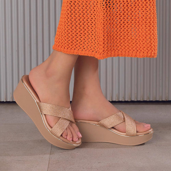 The Cannes Gold Women's Dress Wedge Sandals Tresmode