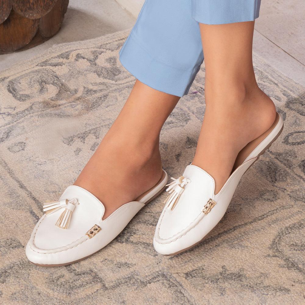 The Amassle White Women's Dress Tassel Mules Tresmode 40 The Amassle White Women's Dress Tassel Mules Tresmode 40