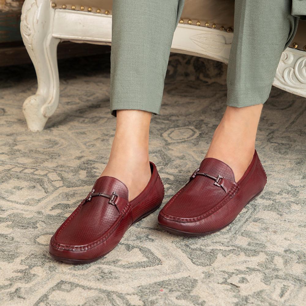 Buy Osteel-2 Wine Men's Leather Loafers Online at Tresmode