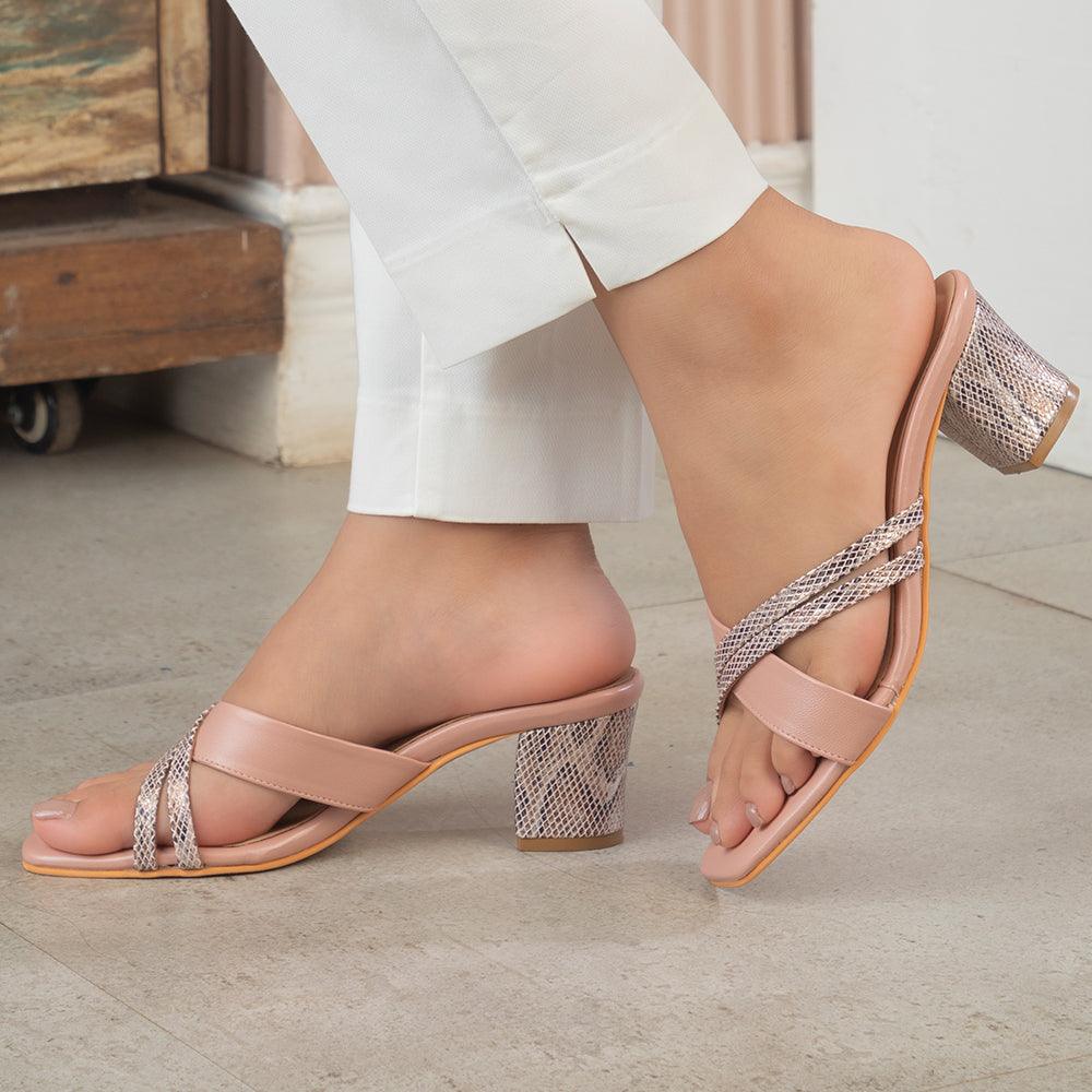 Block Heels Women Wearing Mules Buy Carlton London Beige Pointed