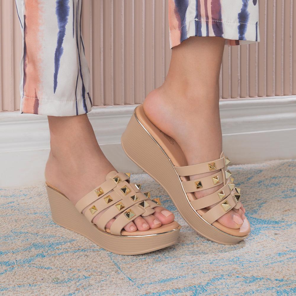 Tresmode Wedge Heel Slippers Ladies Buy Beige Women's Wedges The