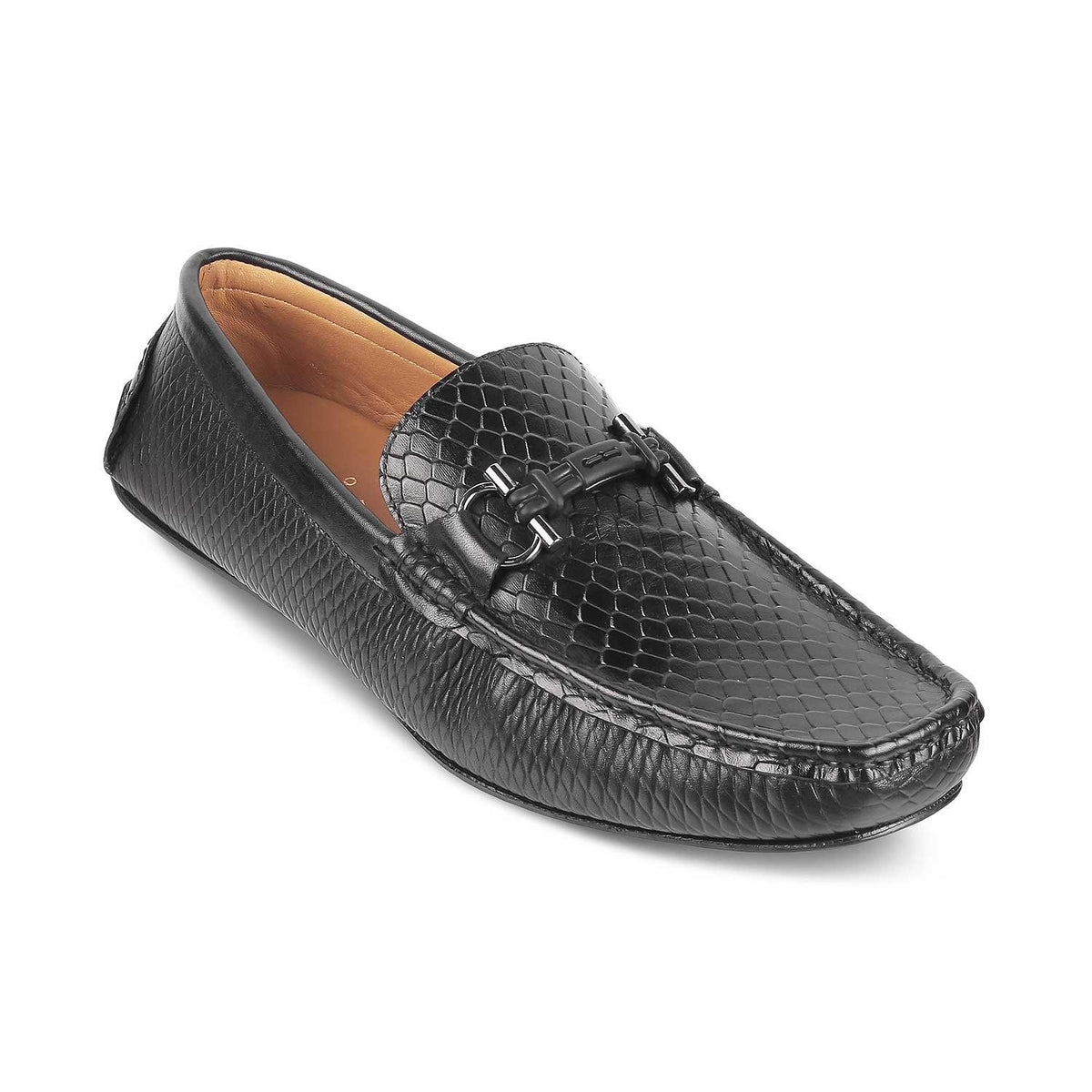 Ferro Black Men's Leather TPR Sole Loafers Tresmode