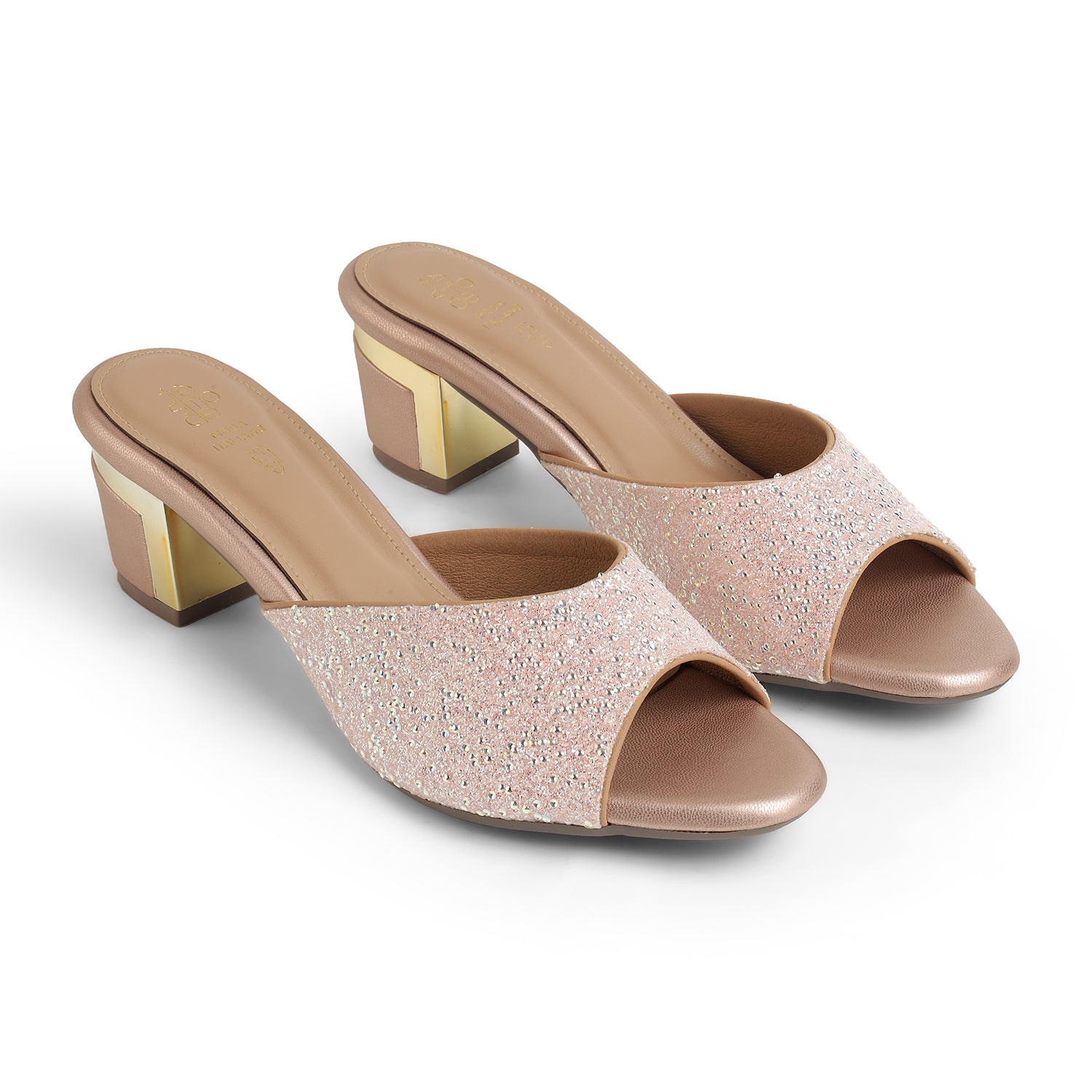 Tresmode Roeso Champagne Women's Dress Block Heel Sandals