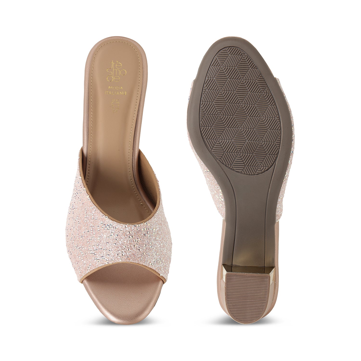 Tresmode Roeso Champagne Women's Dress Block Heel Sandals