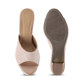 Tresmode Roeso Champagne Women's Dress Block Heel Sandals
