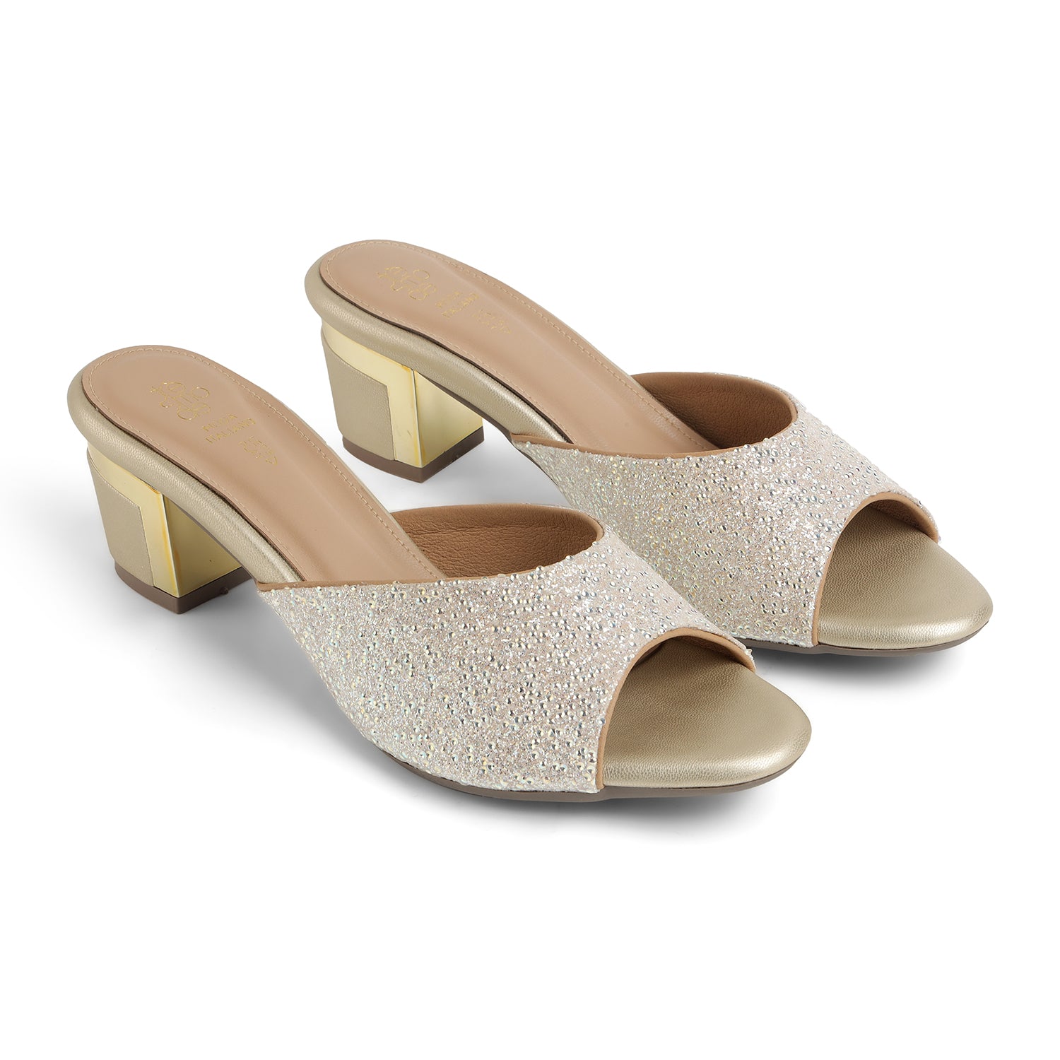 Tresmode Roeso Gold Women's Dress Block Heel Sandals
