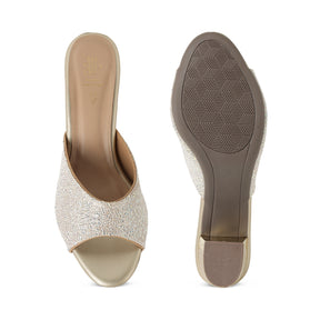 Tresmode Roeso Gold Women's Dress Block Heel Sandals